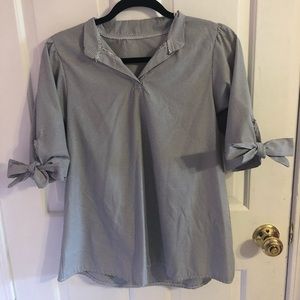 STRIPED BLOUSE WITH BOW SLEEVES